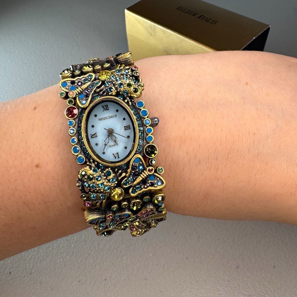 heidi daus B8946 crystal bracelet watch multicolor sea life fish vintage boxed